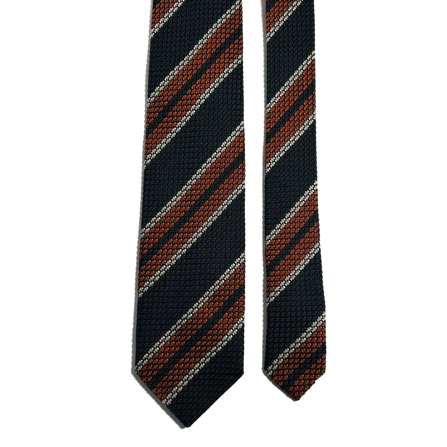 Dark Green & Orange Striped Silk Grenadine Tie (Garza Grossa)