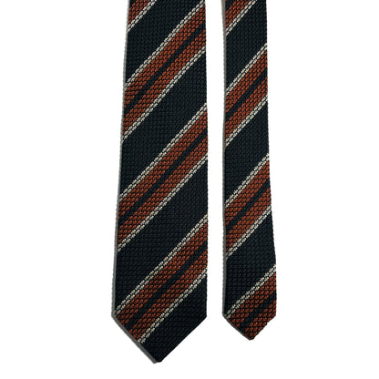 Dark Green & Orange Striped Silk Grenadine Tie (Garza Grossa)
