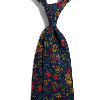 Blue Floral Motif Italian Madder Silk Tie