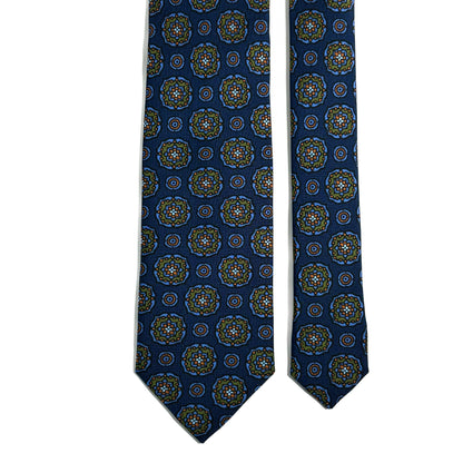 Navy Blue Large Floral Ancient Madder Silk Tie