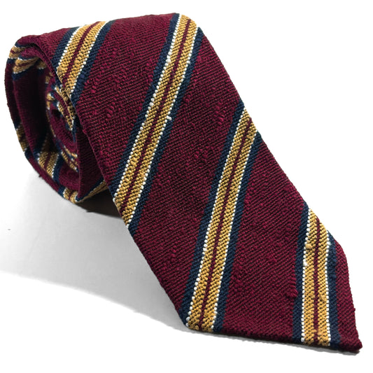 Untipped Burgundy & Gold Striped Silk Shantung Tie