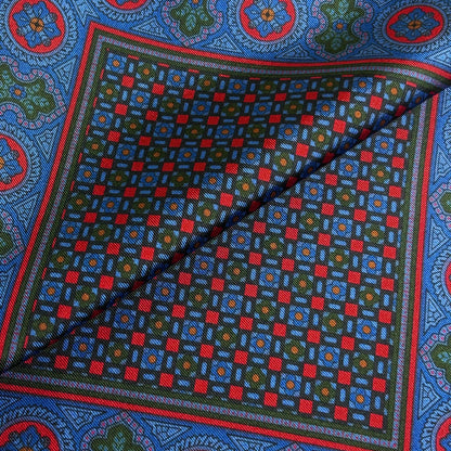 Blue & Red Small Geometric Ancient Madder Silk Pocket Square