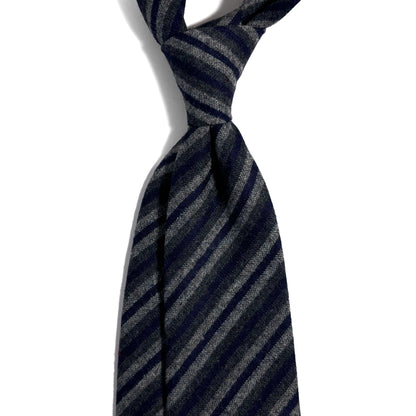 Gray & Navy Blue Striped Wool Challis Tie