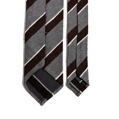 Untipped Gray / Brown Striped Silk Shantung Tie