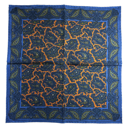 Burnt Orange & Blue Paisley Ancient Madder Silk Pocket Square