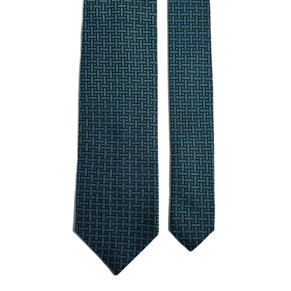 Turquoise Geometric Jacquard Silk Tie