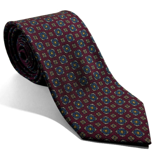 Burgundy Geometric Italian Madder Silk Tie