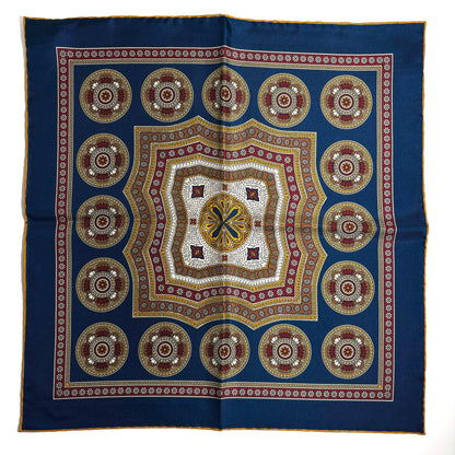 Blue & Yellow Medallion Silk Pocket Square