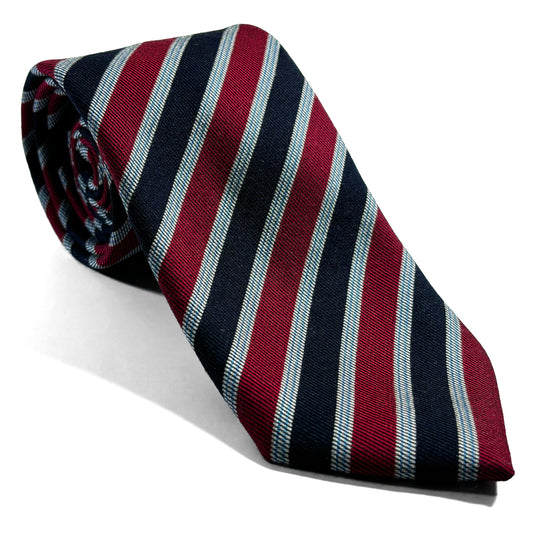 Red / Navy Blue Striped Wool/Silk Tie