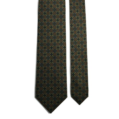 Olive Green Floral Italian Madder Silk Tie