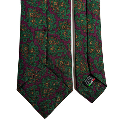 Hand-Printed Wine Red & Green Paisley Ancient Madder Silk Tie