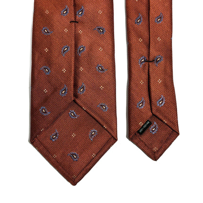 Terracotta Orange Small Paisley Silk Jacquard Tie