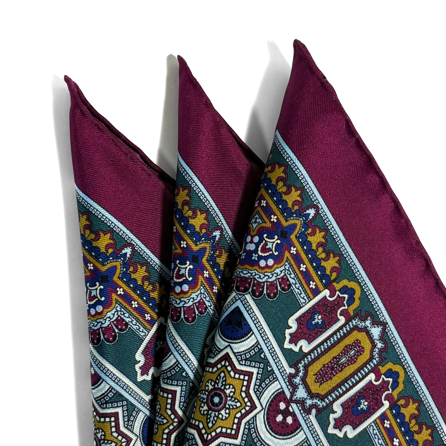 Burgundy & Green Geometric Silk Pocket Square