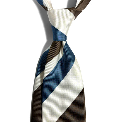 Brown / Blue / White Striped Silk Repp Tie