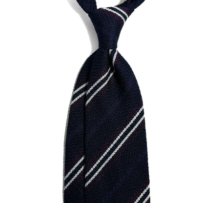 Navy Blue & Purple Striped Silk Grenadine Tie (Garza Fina)