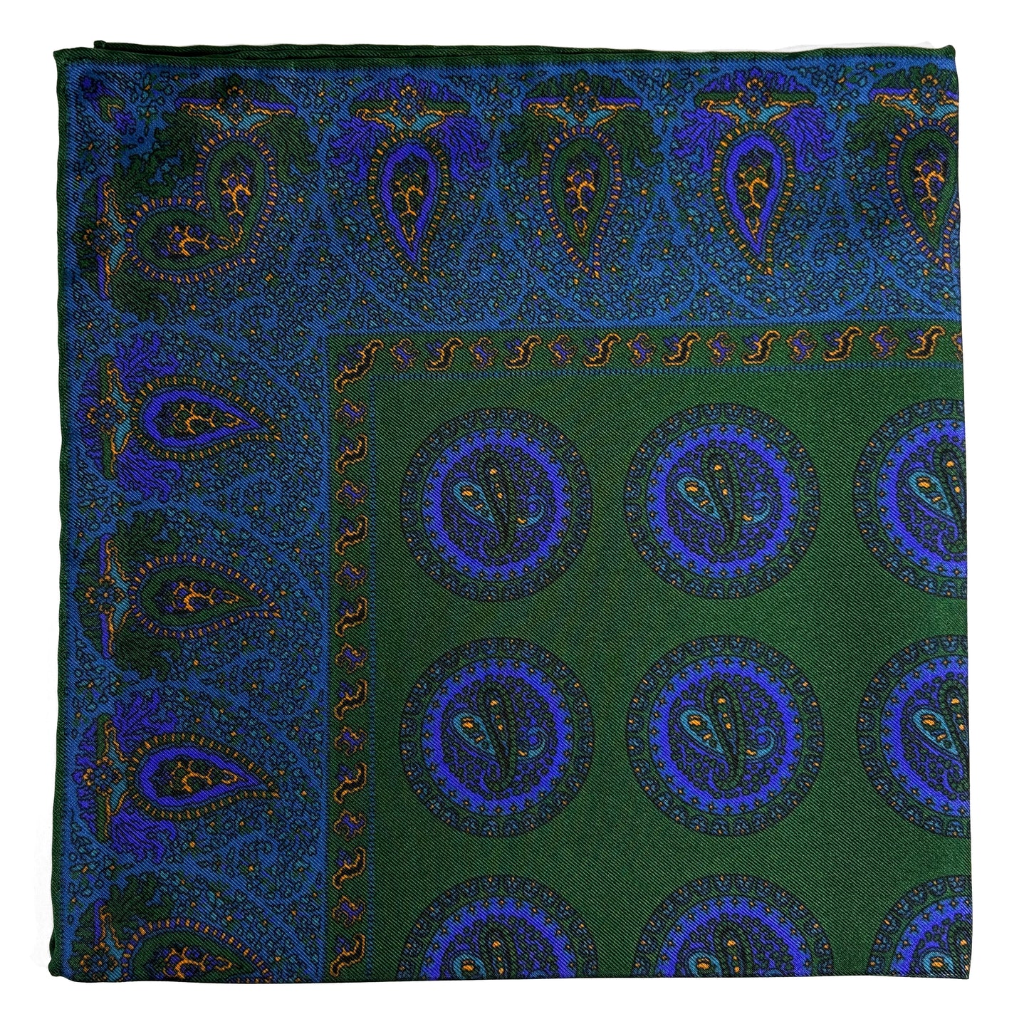 Forest Green & Blue Geometric Ancient Madder Silk Pocket Square
