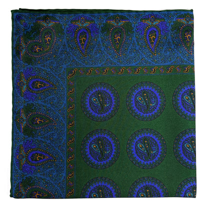 Forest Green & Blue Geometric Ancient Madder Silk Pocket Square