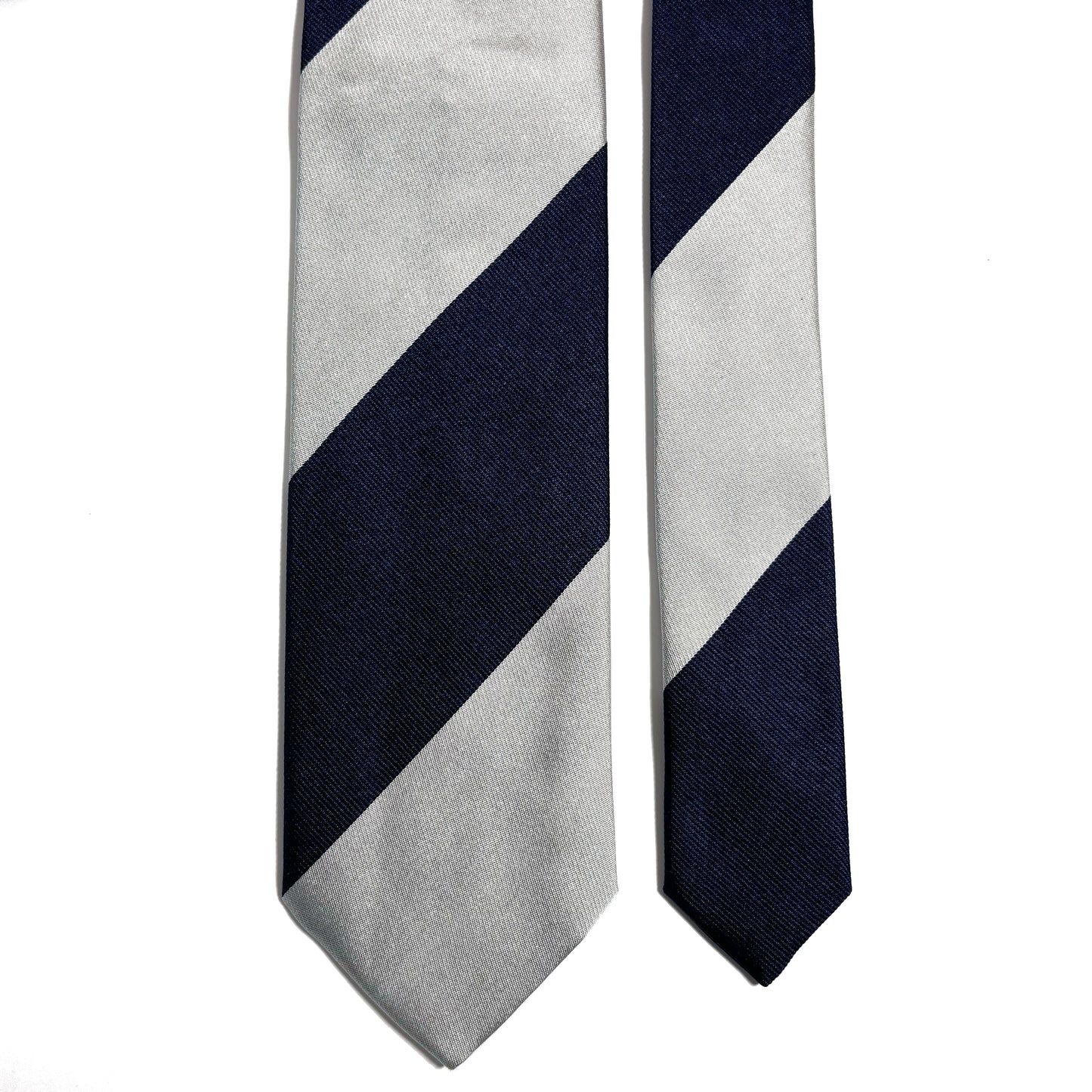 Navy Blue & Silver Block Striped Silk Repp Tie