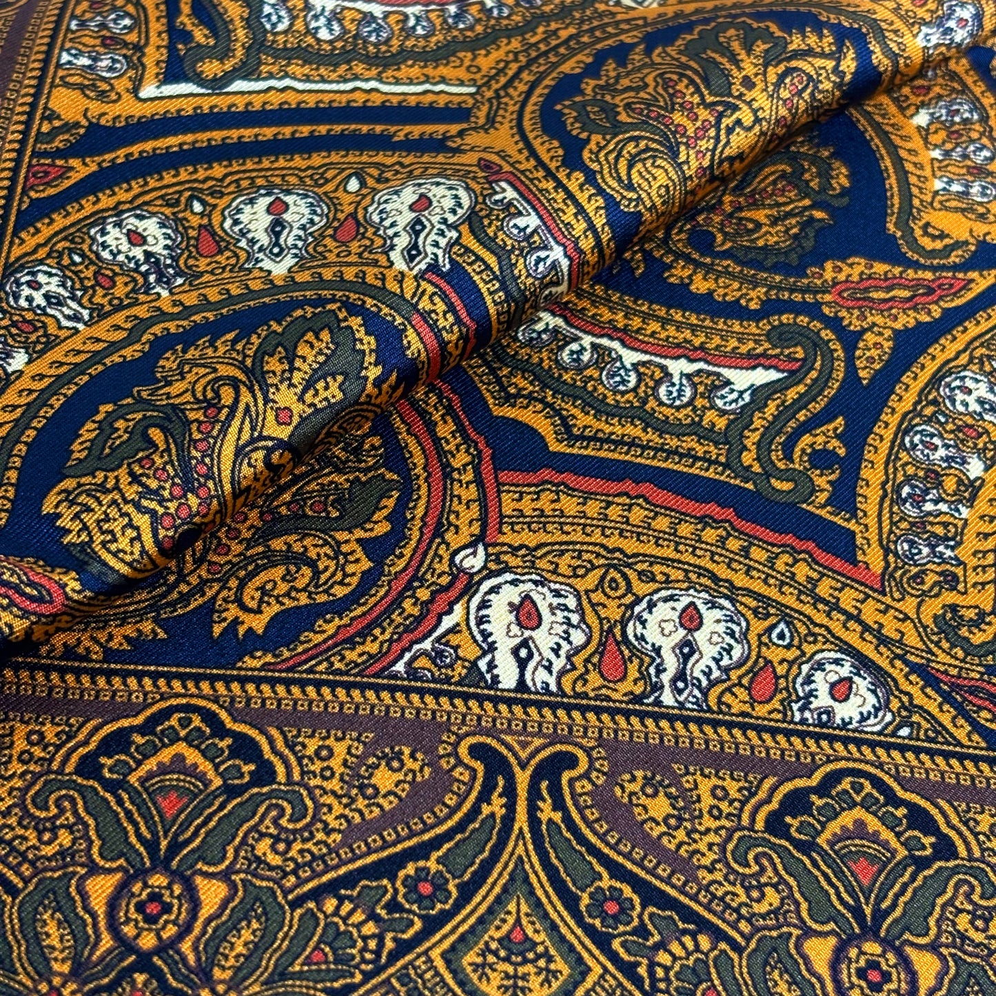 Gold & Olive Green Medallion Silk Pocket Square