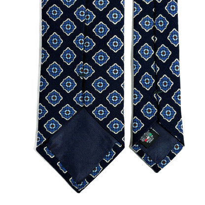 Blue Geometric Wool Challis Tie