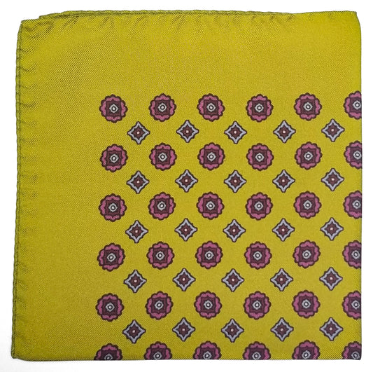 12.5" Gold Geometric Silk Twill Pocket Square