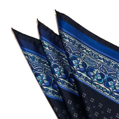 17" Navy Blue Geometric Silk Twill Pocket Square