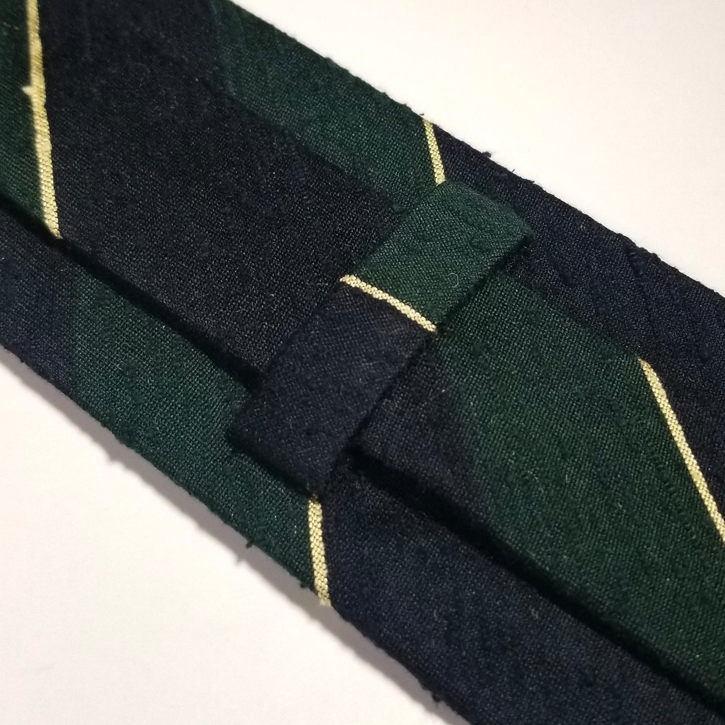 Navy Blue & Green Striped Untipped Shantung Silk Tie (Handmade in Italy)