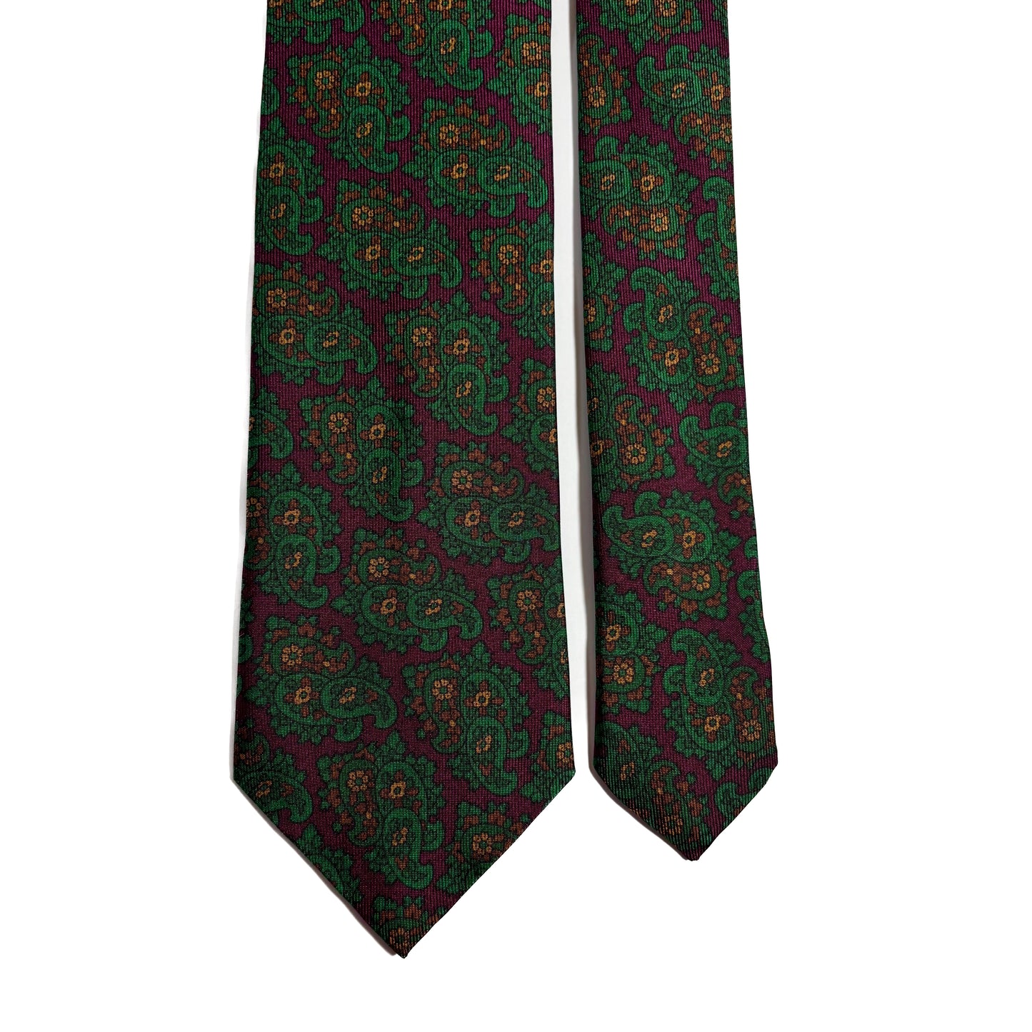 Hand-Printed Wine Red & Green Paisley Ancient Madder Silk Tie