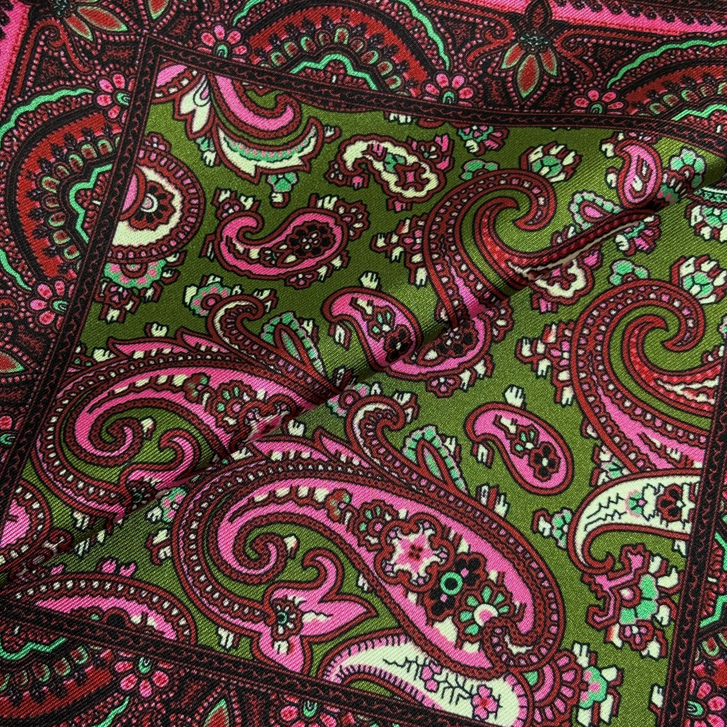 Olive Green & Pink Paisley Ancient Madder Silk Pocket Square