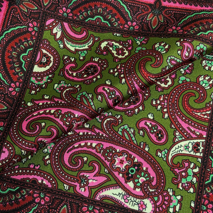 Olive Green & Pink Paisley Ancient Madder Silk Pocket Square