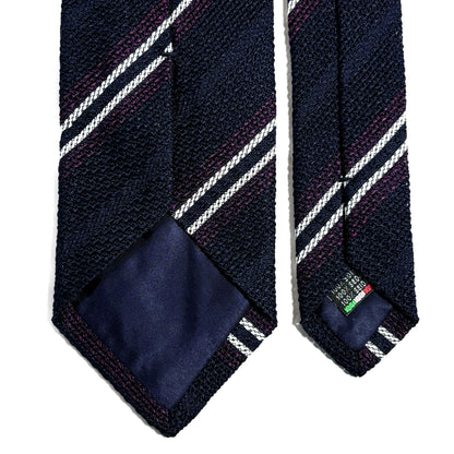 Navy Blue & Purple Striped Silk Grenadine Tie (Garza Fina)