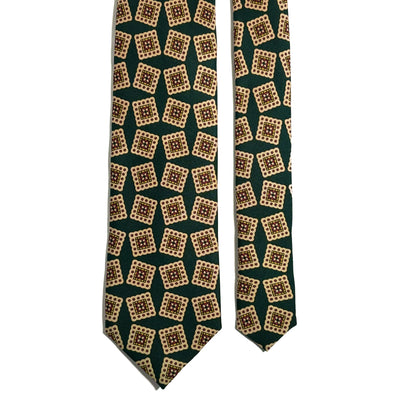 Hand-Printed Bottle Green Block Geometric Silk Tie
