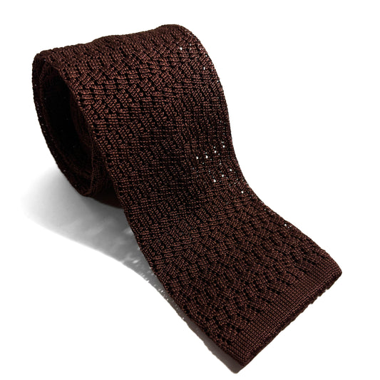 Zig-Zag Rust Brown Silk Knitted Tie
