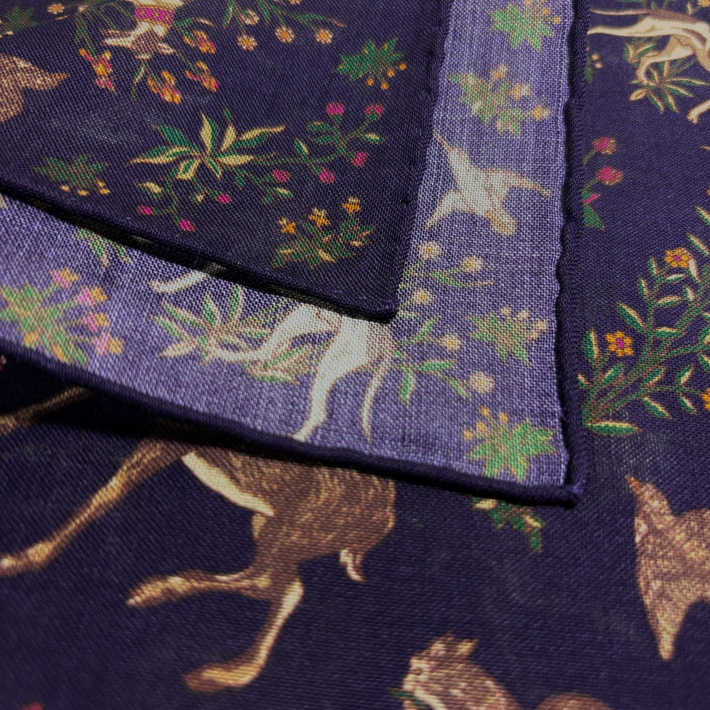 Terra - Floral Animal Motif - Purple - Wool/Silk Pocket Square