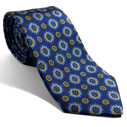 Navy Blue & Yellow Geometric Silk Tie (Handmade in Italy)