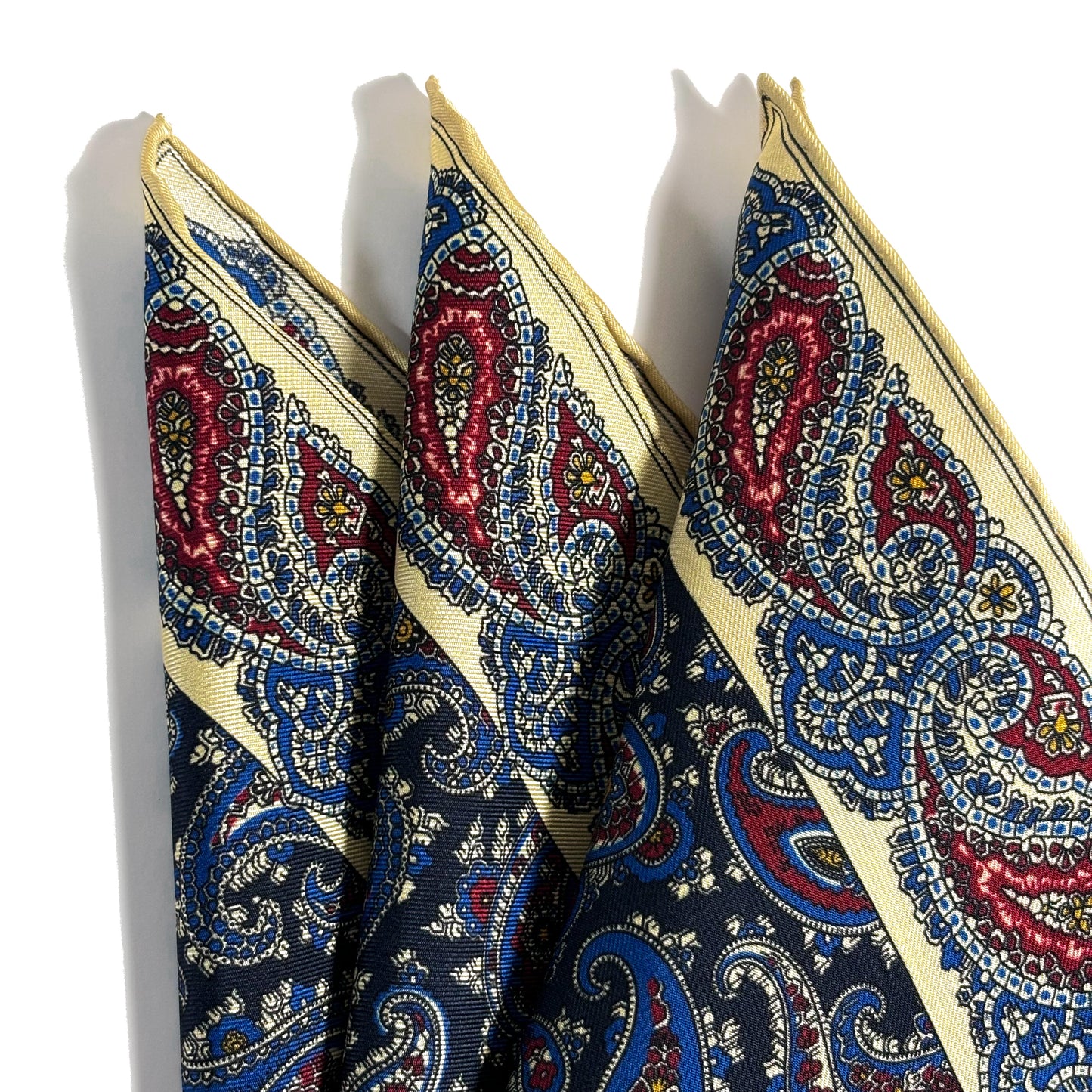 Navy Blue & Cream Paisley Ancient Madder Silk Pocket Square