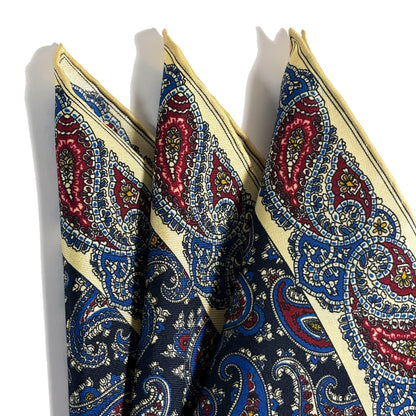 Navy Blue & Cream Paisley Ancient Madder Silk Pocket Square