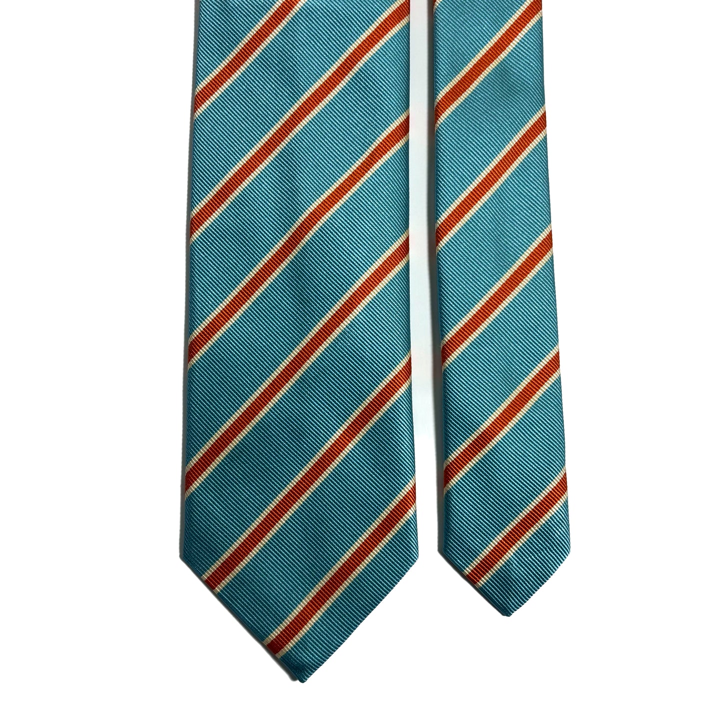 Aqua Blue & Orange Striped Silk Repp Tie