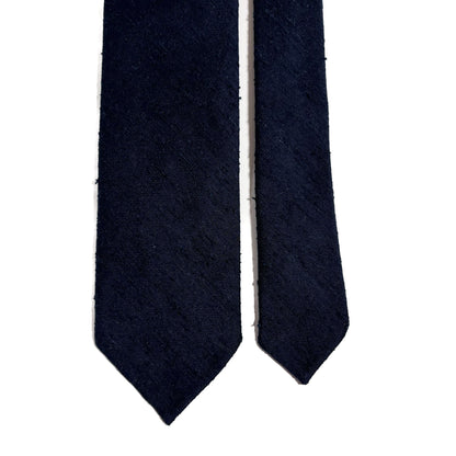 Untipped Navy Blue Silk Shantung Tie