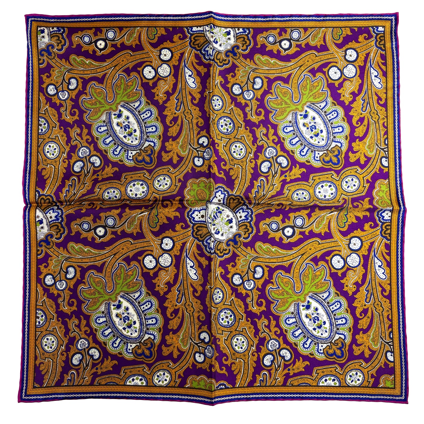 Purple & Gold Floral Paisley Silk Pocket Square