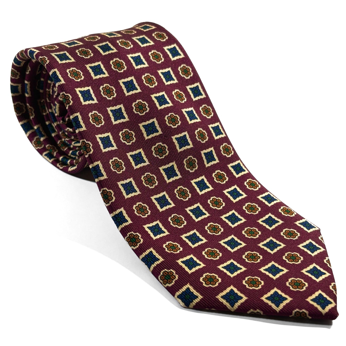 Burgundy & Cream Floral Ancient Madder Silk Tie