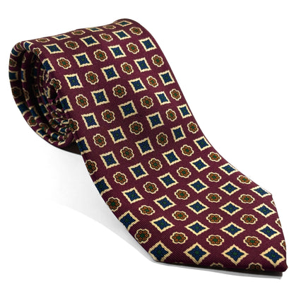 Burgundy & Cream Floral Ancient Madder Silk Tie