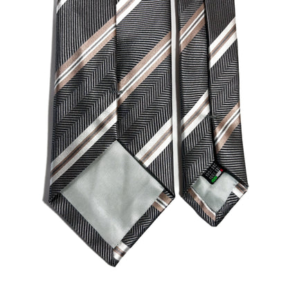 Gray & Beige Striped Silk Jacquard Tie