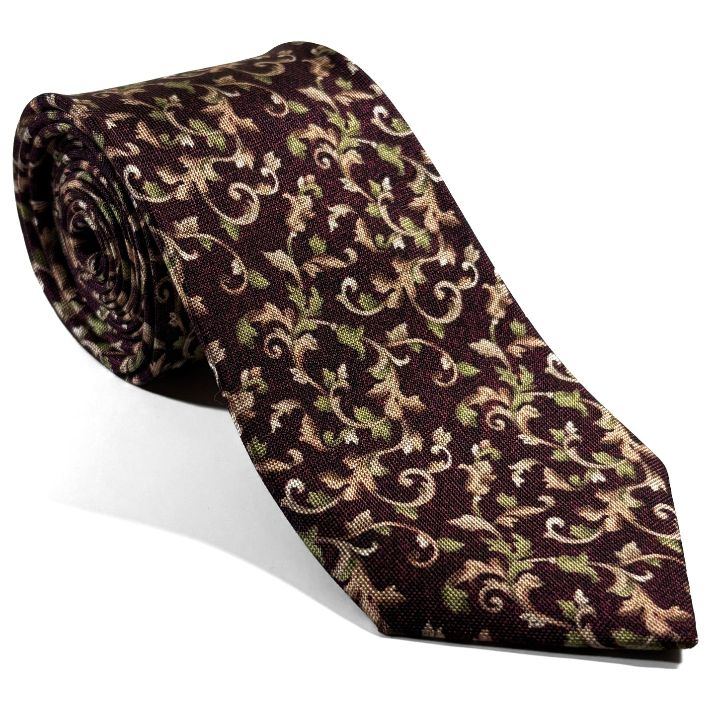 Burgundy Floral Motif Printed Panama Silk Tie