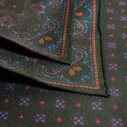 Forest Green Floral Ancient Madder Silk Pocket Square