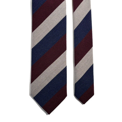 Burgundy & Navy Blue Striped Wool/Silk Tie