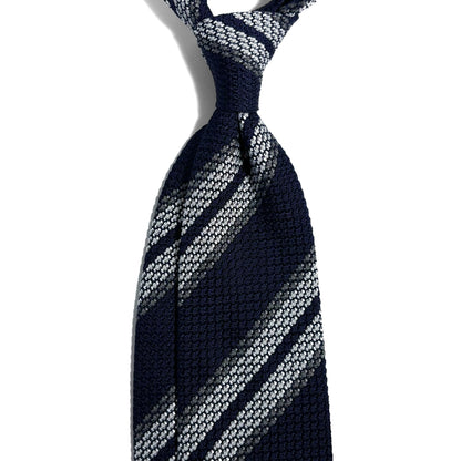 Navy Blue & White Striped Silk Grenadine Tie (Garza Grossa)