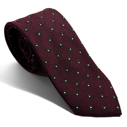 Burgundy Floral Wool/Silk Jacquard Tie