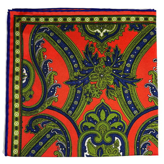Orange & Green Floral Silk Pocket Square