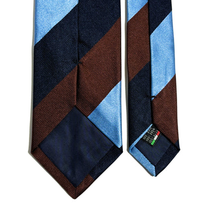 Light Blue / Brown / Navy Striped Silk Repp Tie